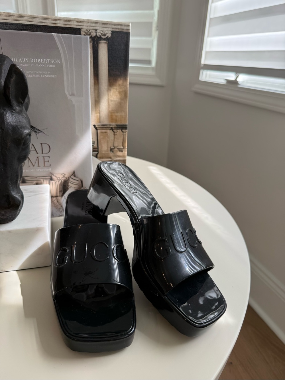 Gucci Women's Black Rubber Slide Mules - Picture 2 of 7